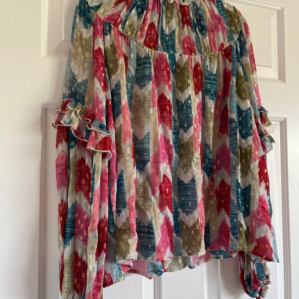 Oliphant multi color metallic boho blouse S-M